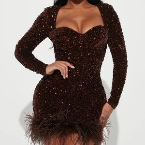 Soleil Sequin Mini Dress - Brown Large
